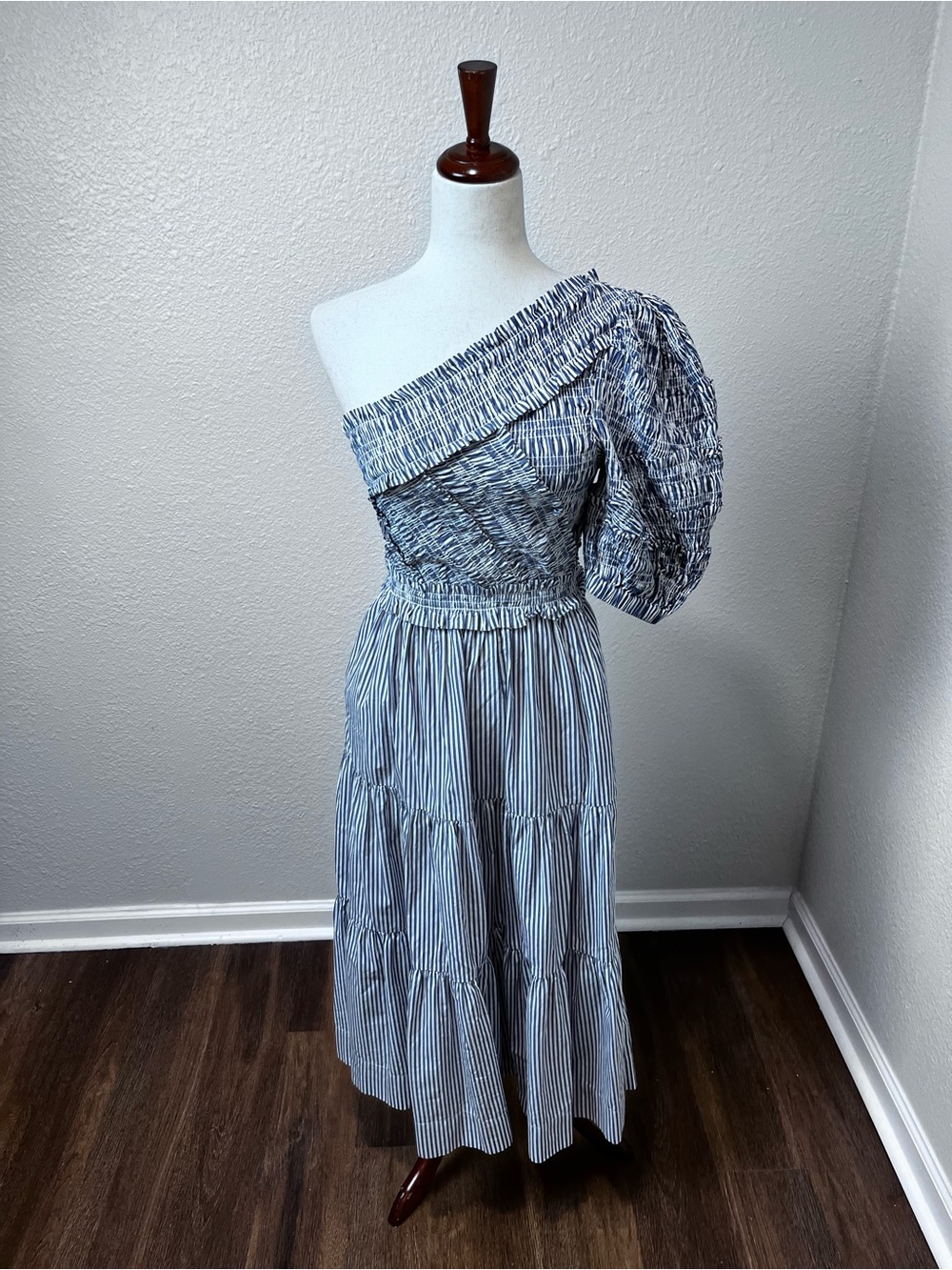 Sea New York Axelle Stripe Blue One Shoulder Dress Size XS - Picture 2 of 7